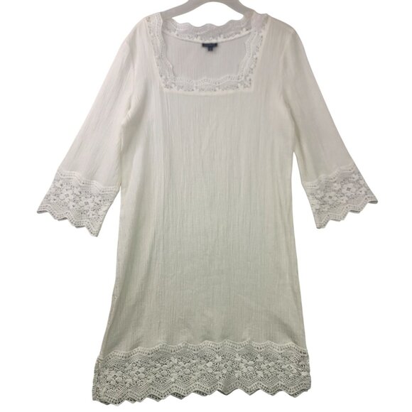 Talbots Womens Gauze Cotton Scalloped Crochet Lace Dress Coverup Beach Vacation - Picture 1 of 12